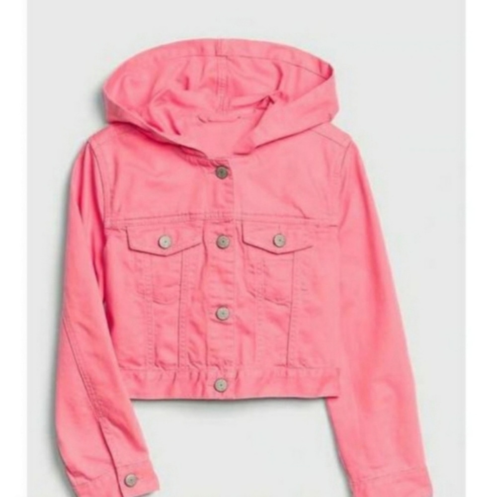 🆕️ Gap baby girl Pink hooded jean jacket NWT Hoodie Icon Denim Jacket